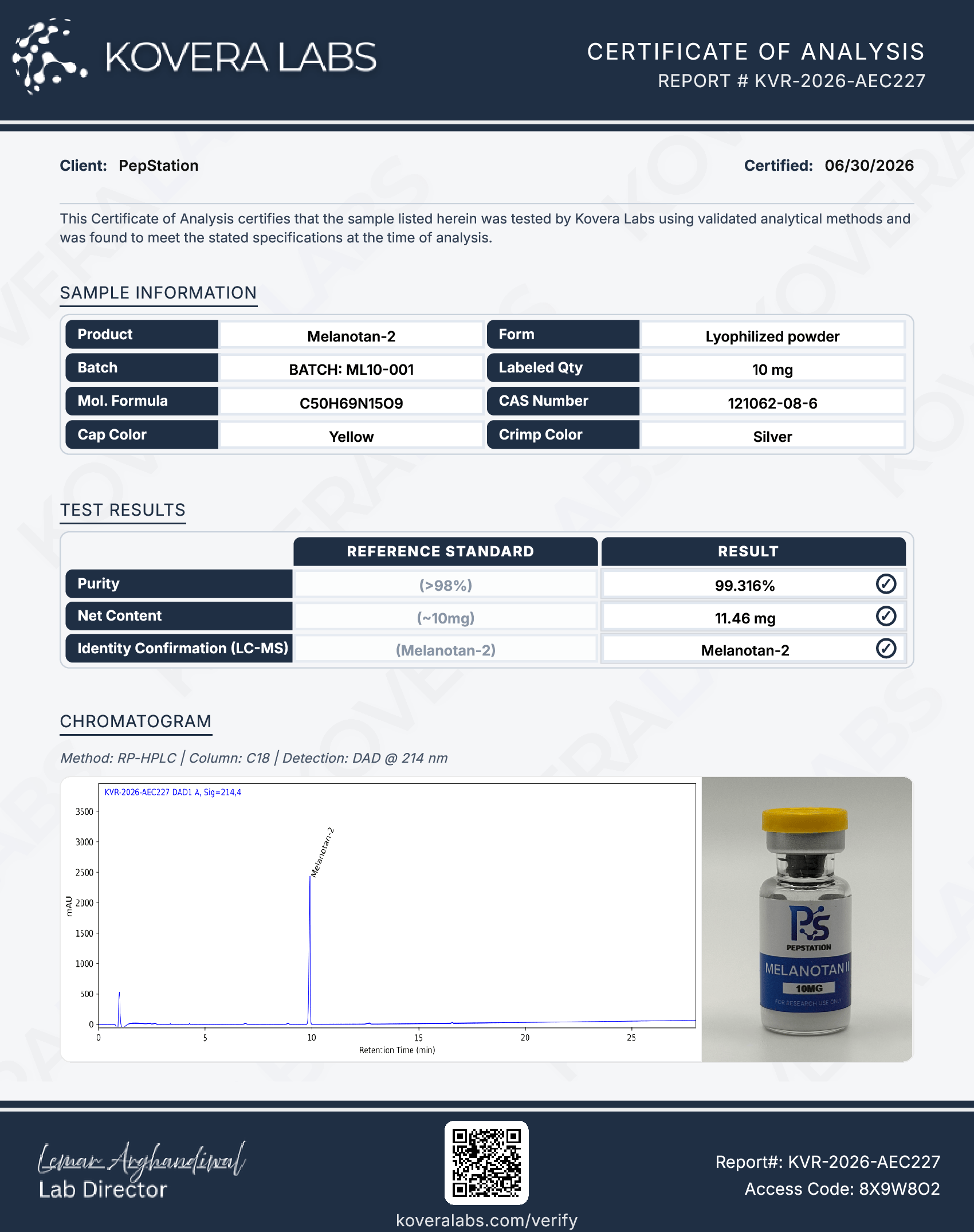 MELANOTAN II COA